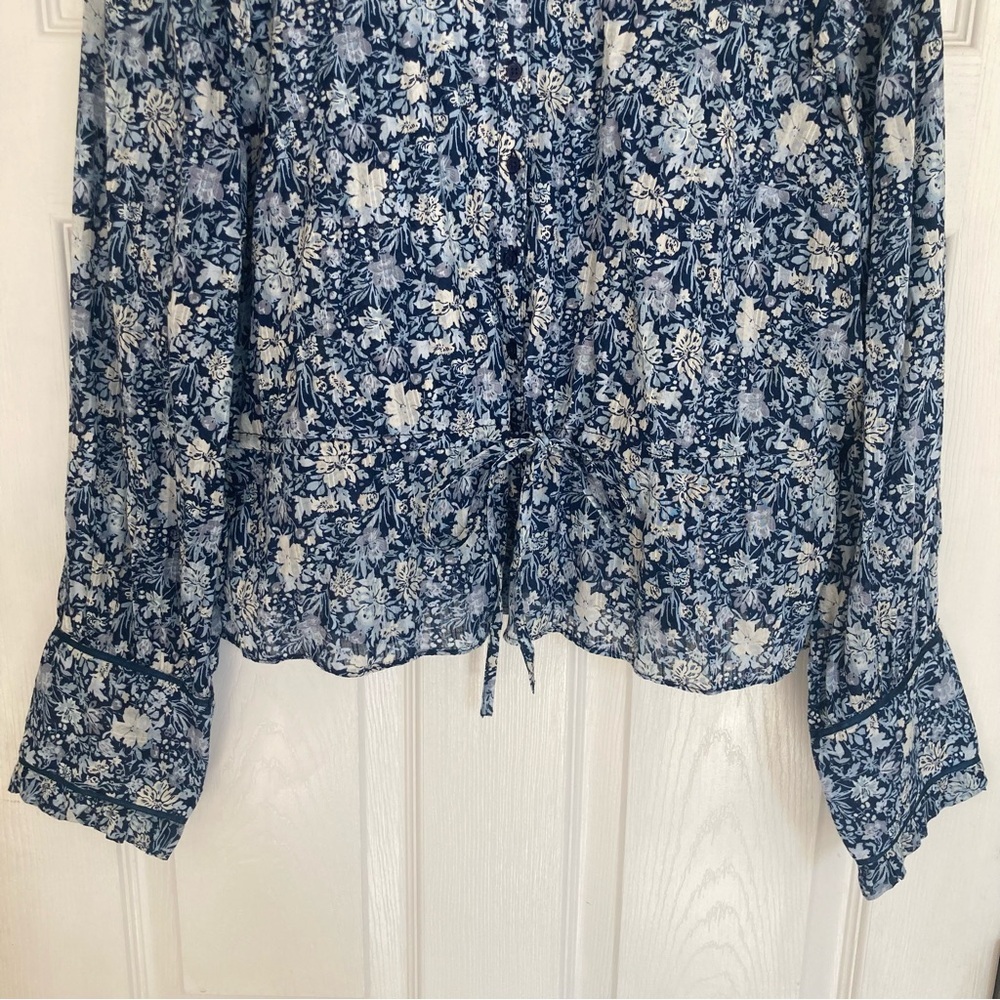 Free People Daybreak Printed Cotton Blouse in Chambray Combo Blue, Size M, NWOT - Picture 7 of 16